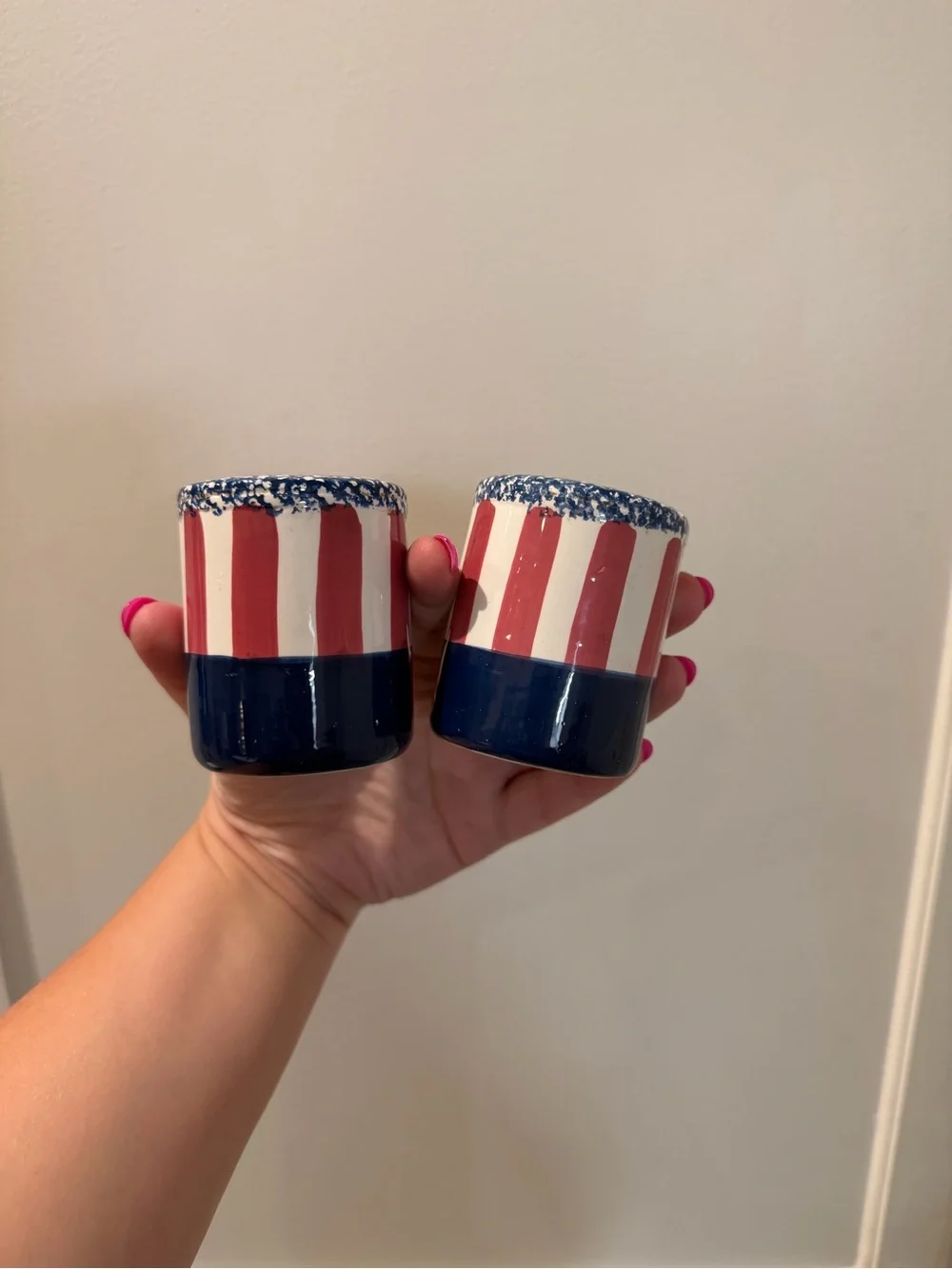 Striped Ceramic Salt and Pepper Shaker Set - Red White Blue